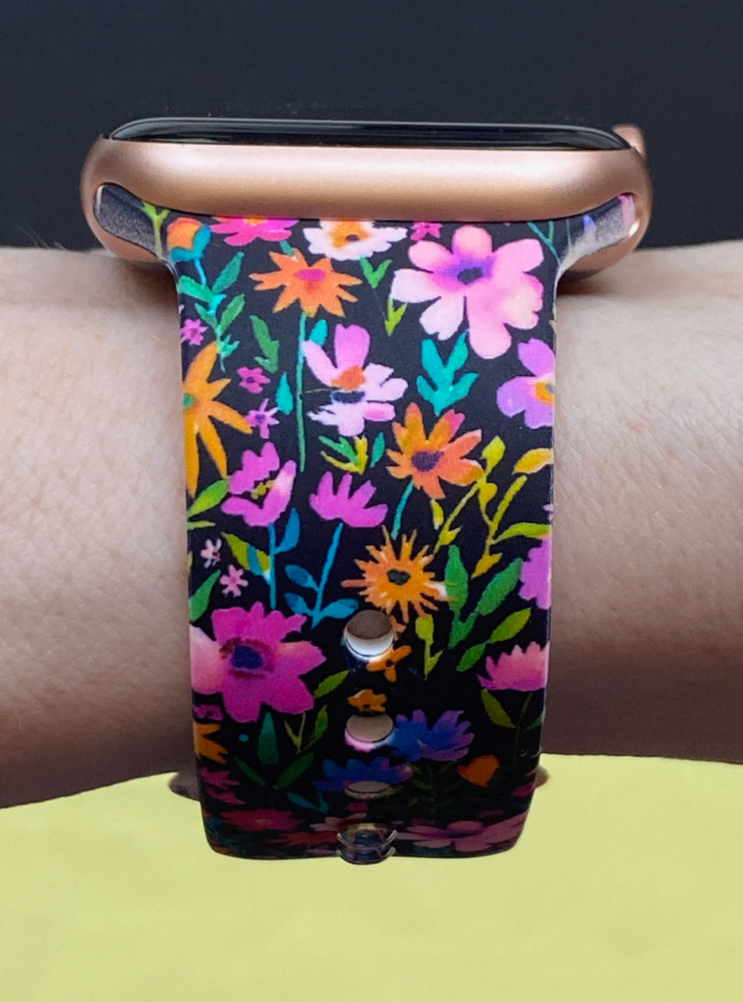 Summer Flowers Black Apple Watch Band