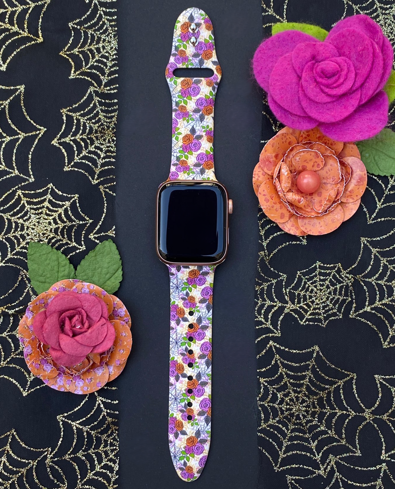 Roses and Webs Halloween Apple Watch Band