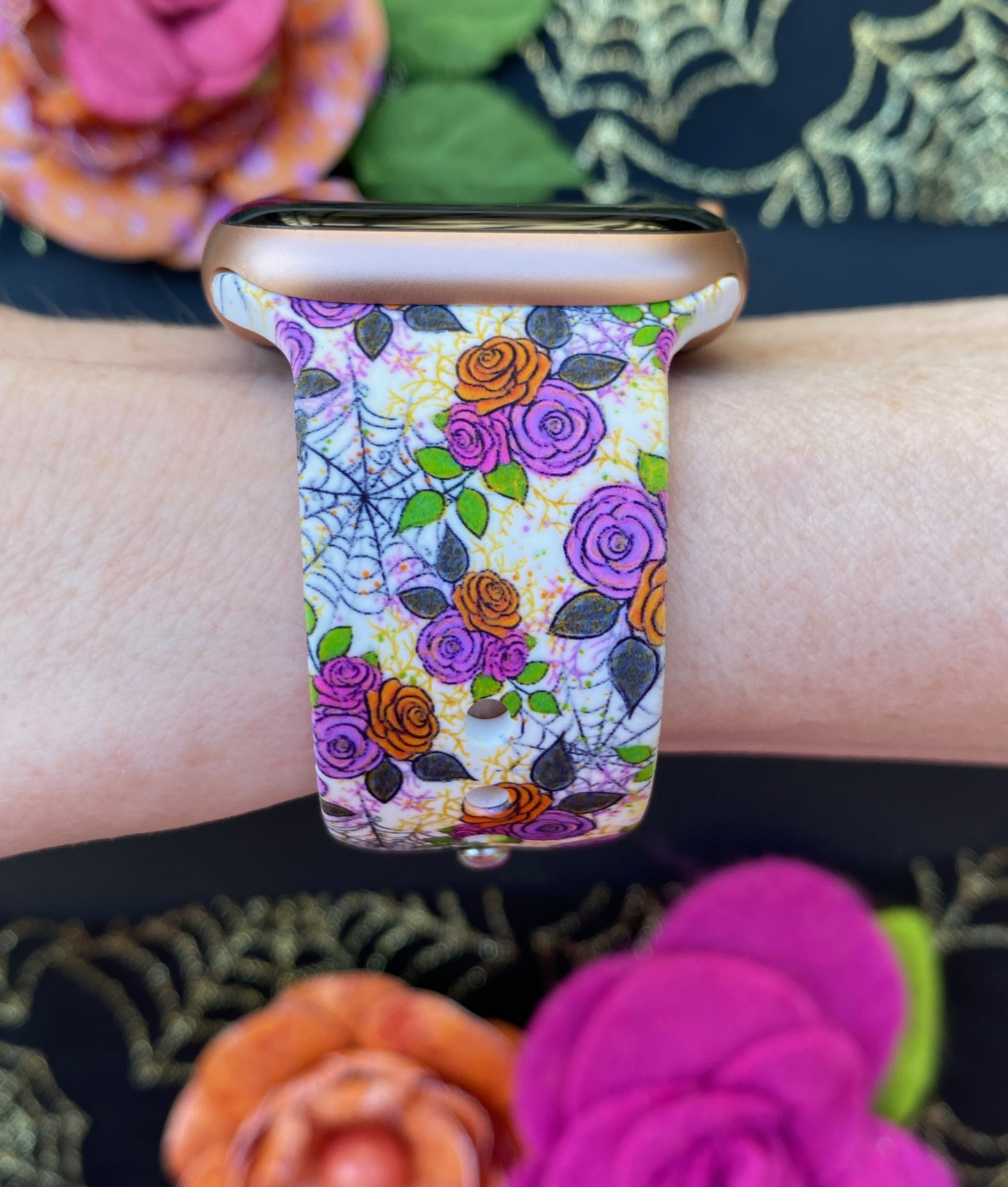 Roses and Webs Halloween Apple Watch Band