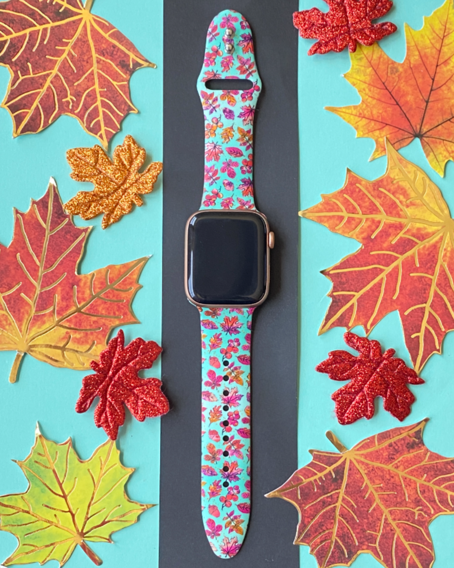 Teal Fall Leaves Apple Watch Band