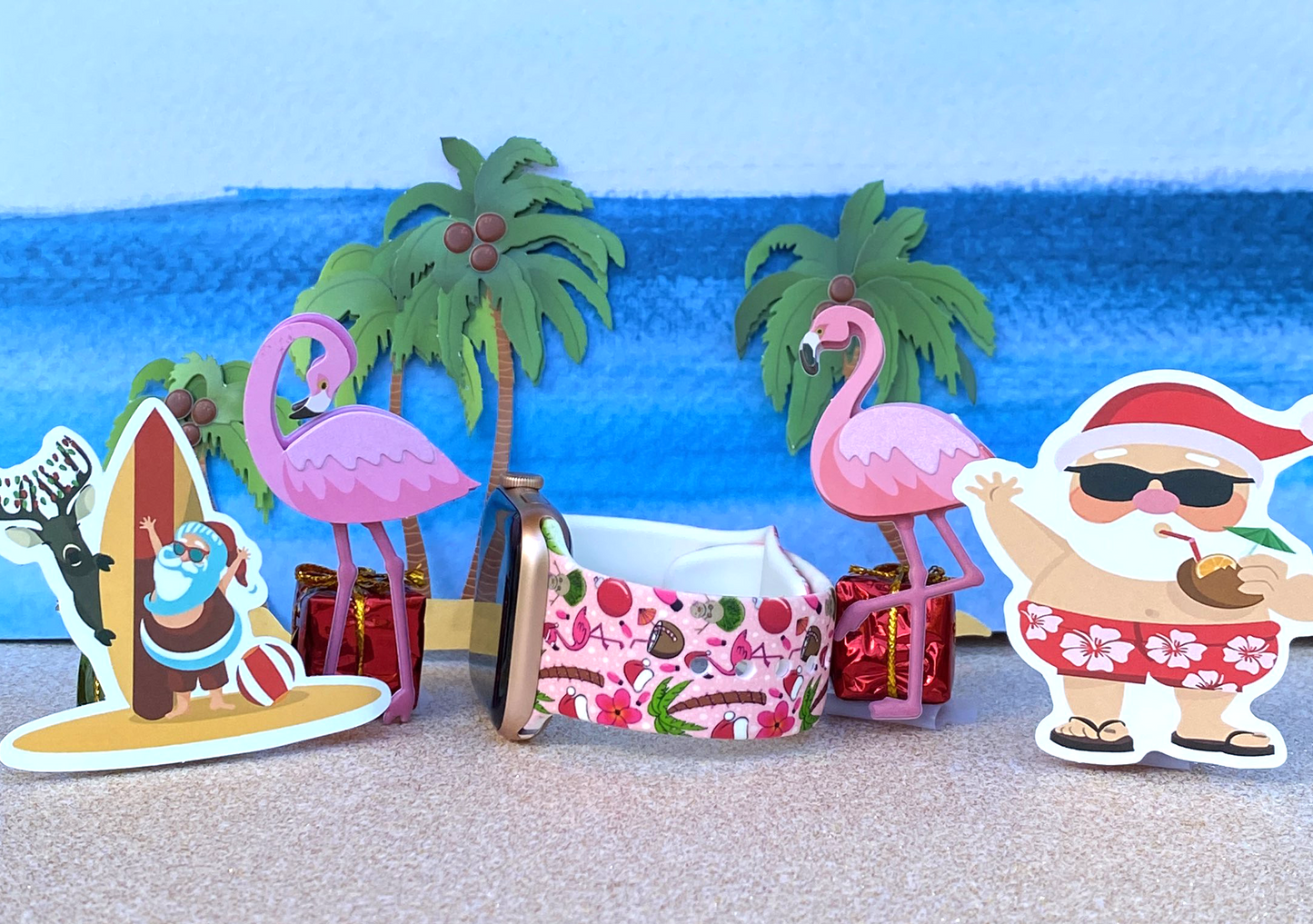 Pink Flamingo Christmas Apple Watch Band