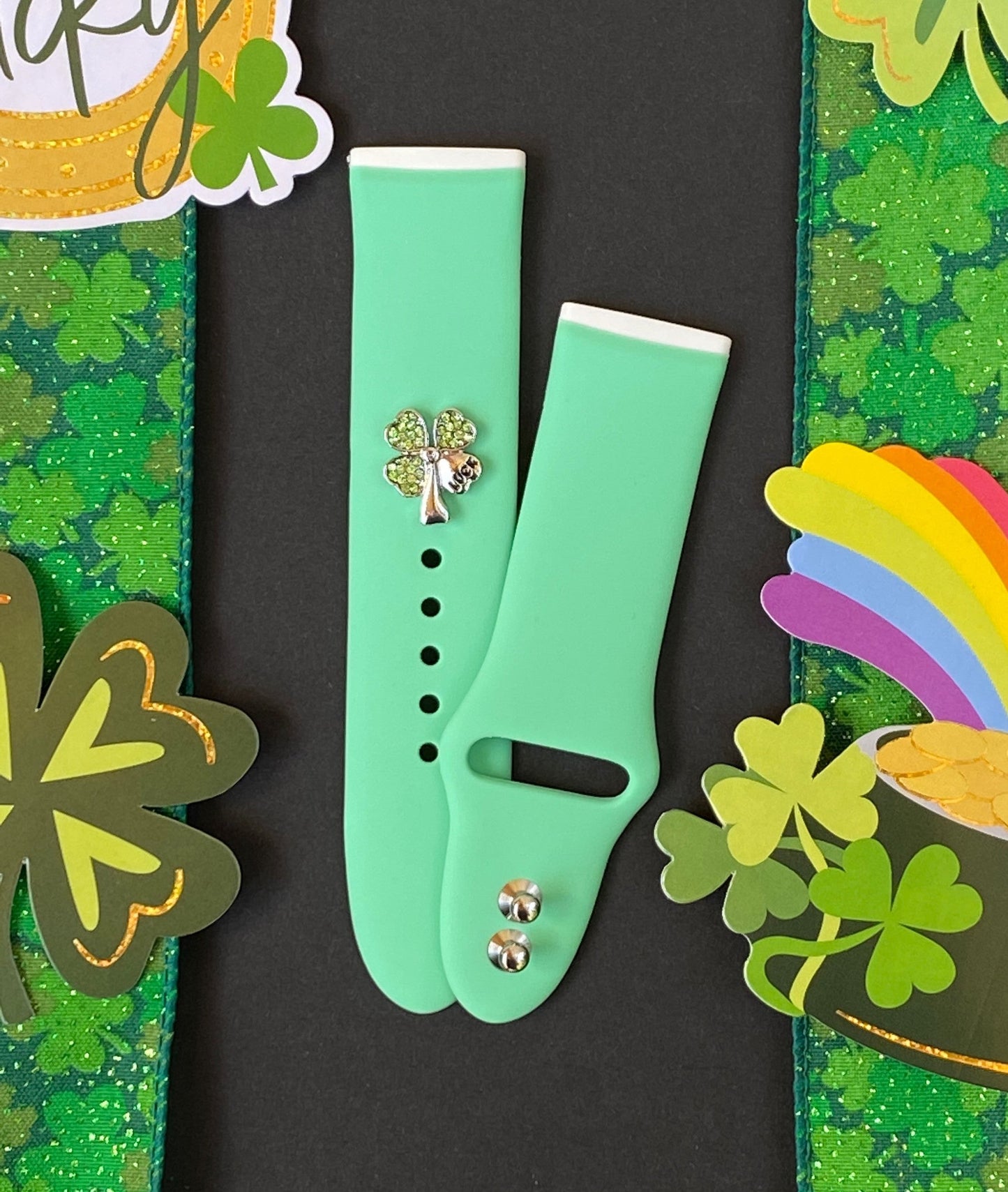 Green Band and Clover Charm Fitbit Versa 3/Versa 4/Sense/Sense 2 Watch Band