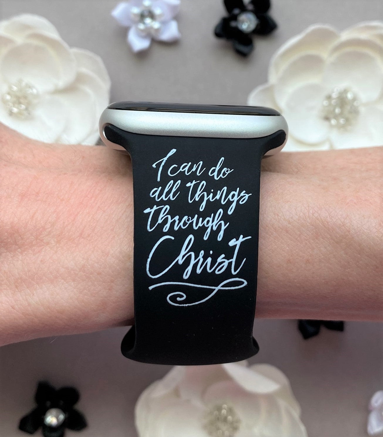 Cross and Verse Black Apple Watch Band
