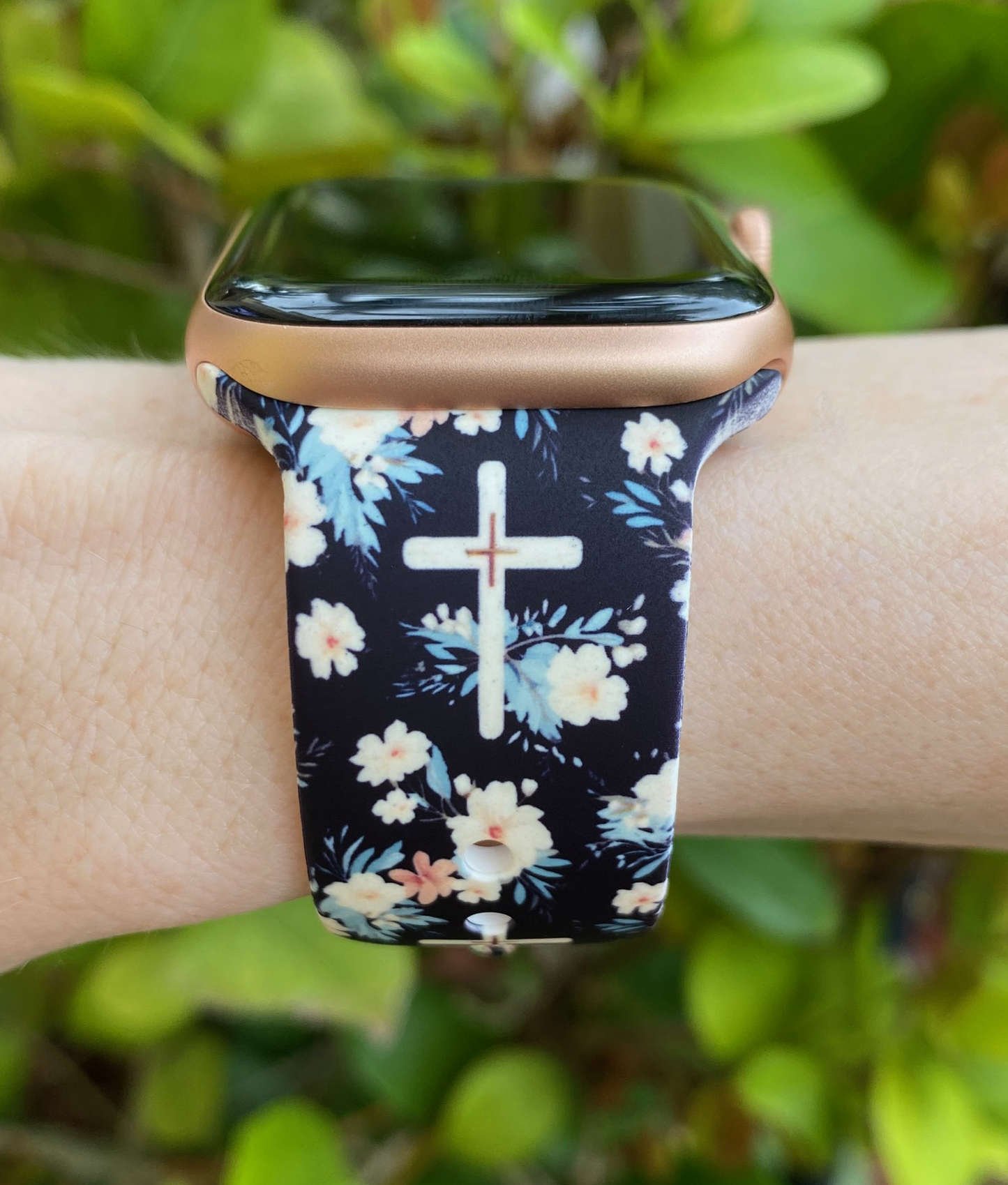 Floral Cross Black Apple Watch Band
