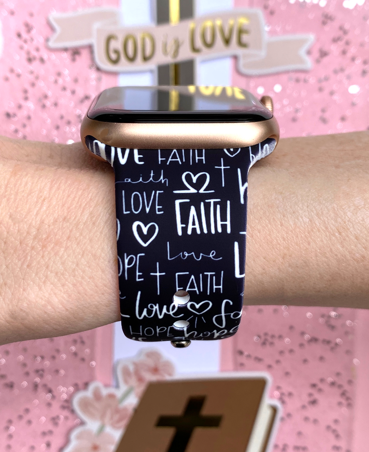 Faith Love Hope Black Apple Watch Band