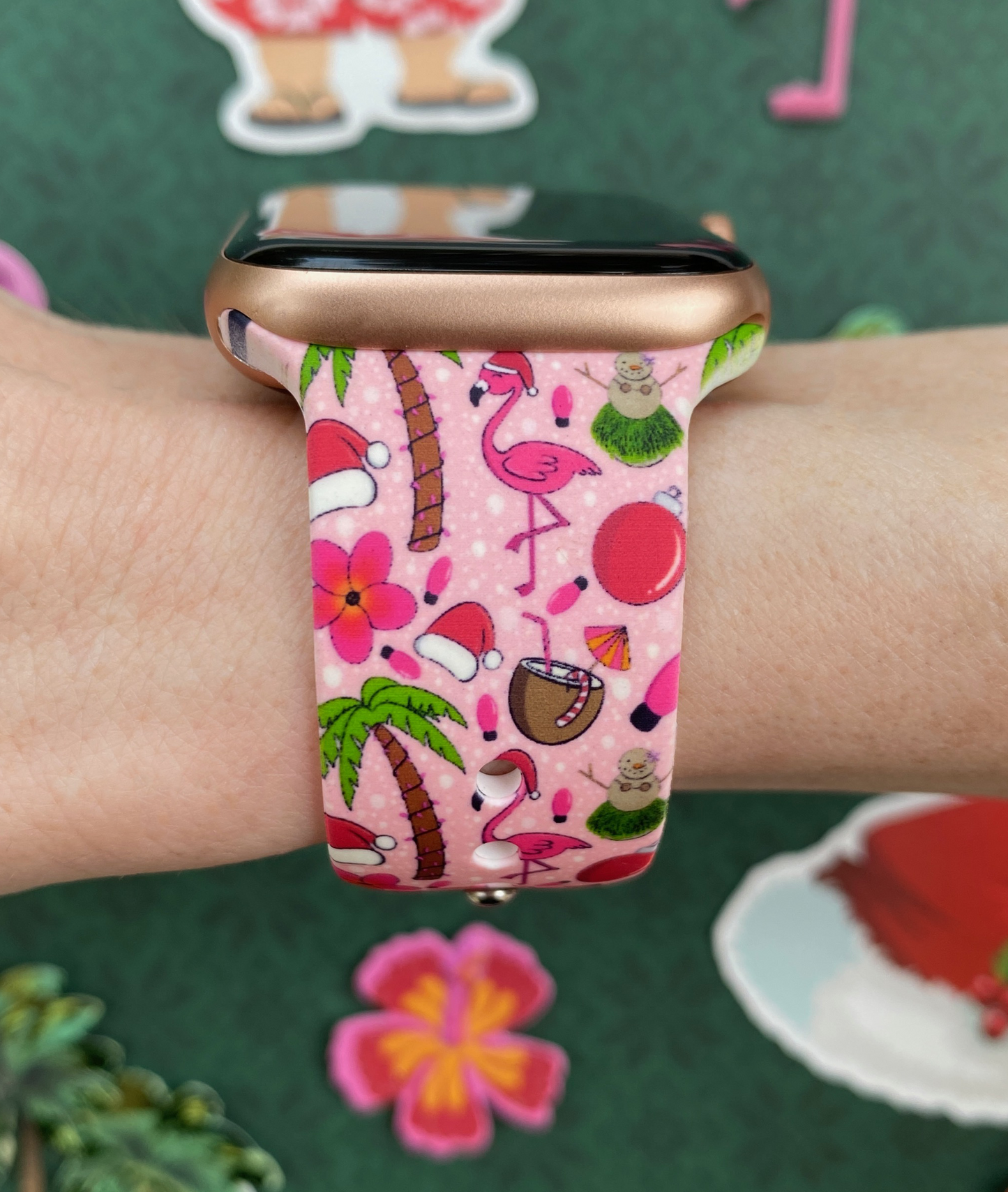 Pink Flamingo Christmas Apple Watch Band