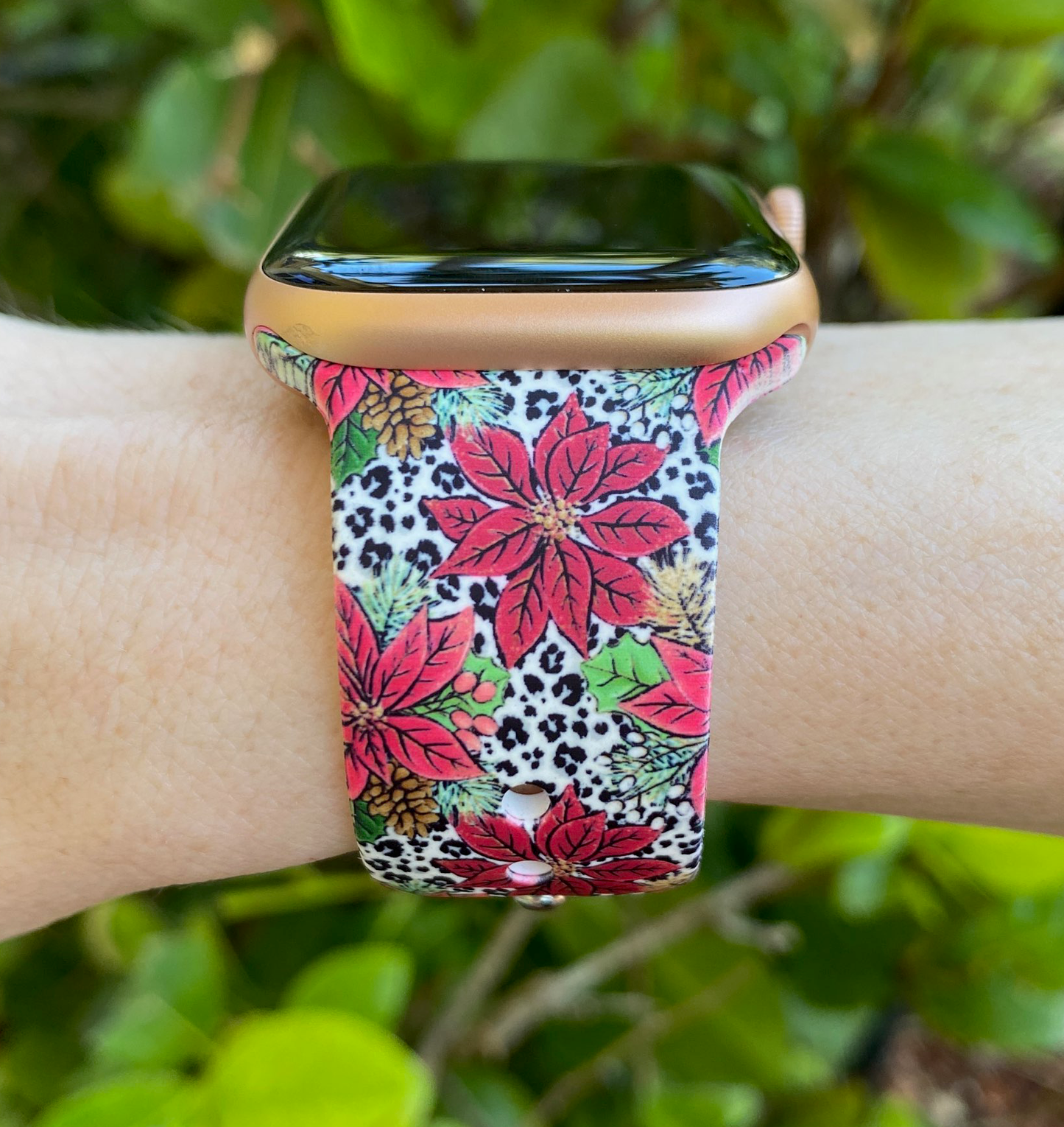 Snow Leopard Poinsettia Apple Watch Band