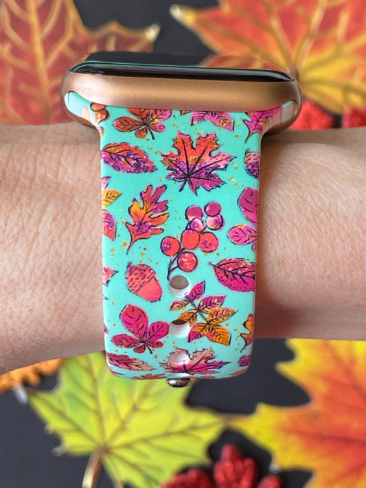 Teal Fall Leaves Apple Watch Band