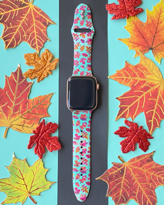 Teal Fall Leaves Apple Watch Band