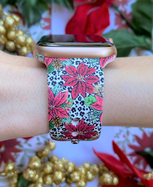 Snow Leopard Poinsettia Apple Watch Band